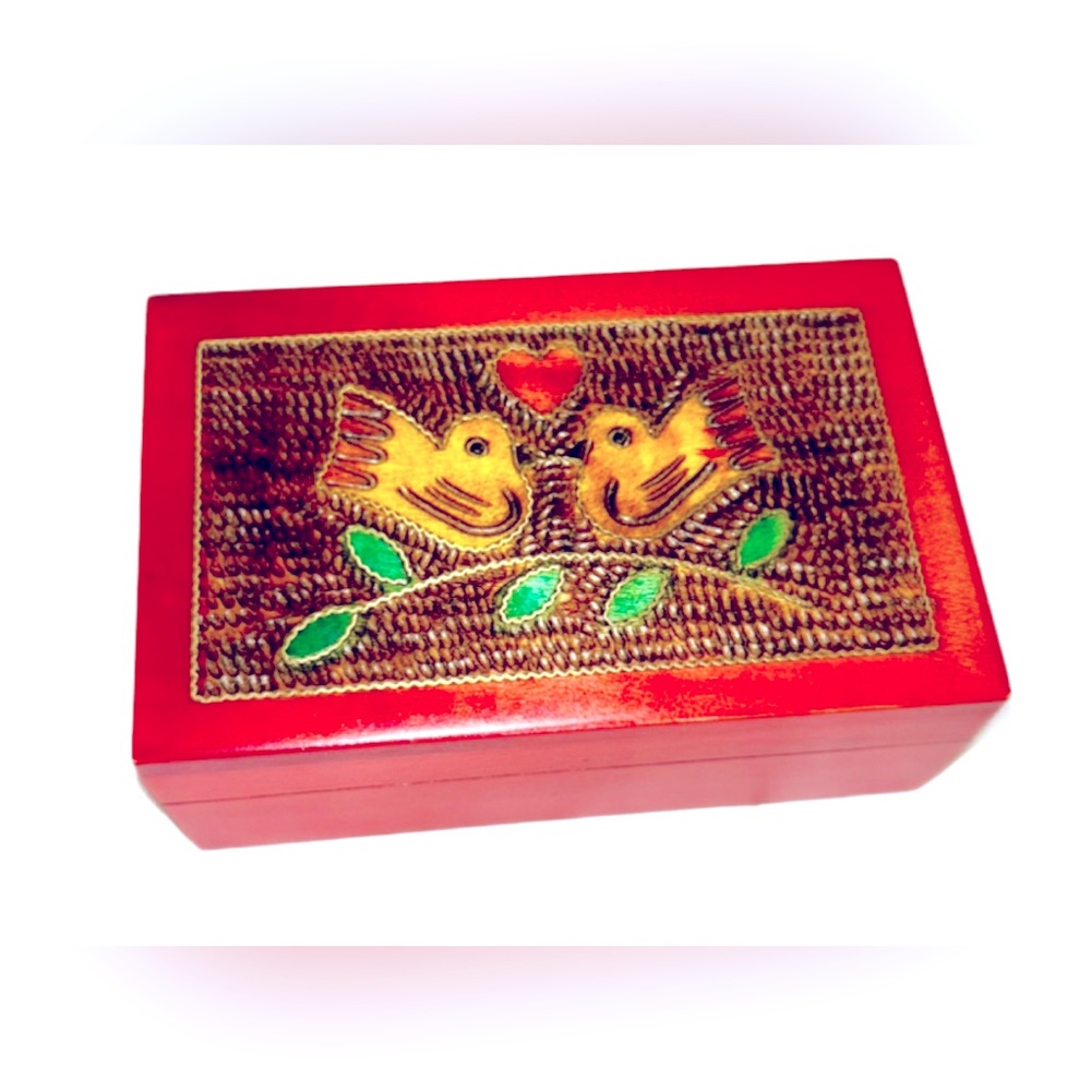 Gorgeous Love Birds Wooden Trinket Box